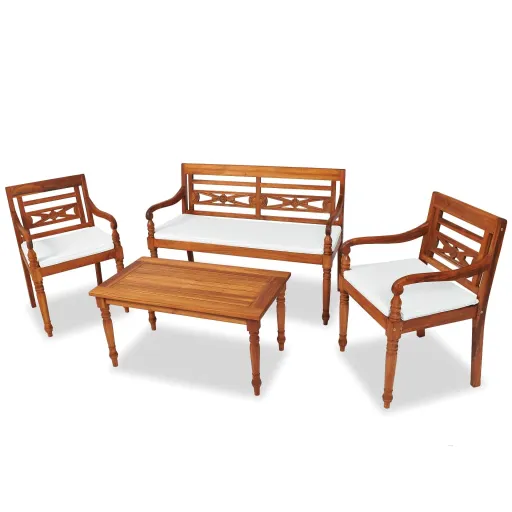 Conjunto Lounge Jardim c/ Almofadões Madeira Teca Maciça (4 pcs)