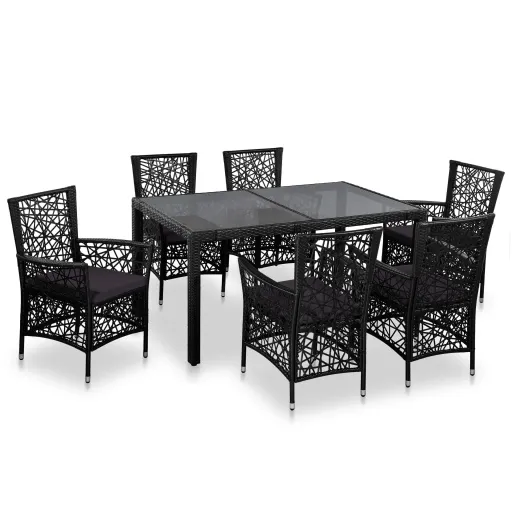 Conjunto de Jantar para Exterior Vime PE Preto (7 pcs)