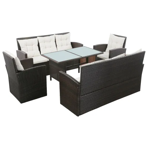 Conjunto Lounge Jardim c/ Almofadões Vime PE Castanho (5 pcs)