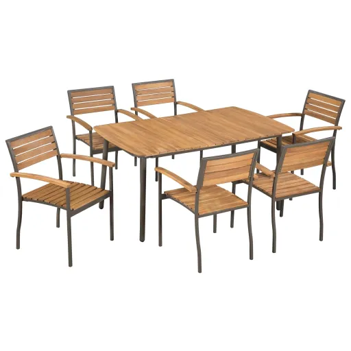 Conjunto de Jantar Exterior Madeira Acácia Maciça e Aço (7 pcs)