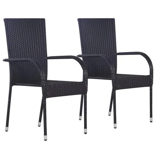 Cadeiras de Exterior Empilháveis   Vime PE Preto (2 pcs)