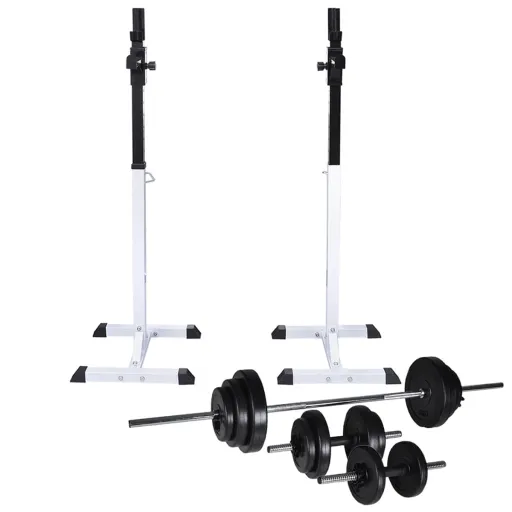 Suporte Barra Musculação c/ Conjunto Pesos e Barras 30,5 kg