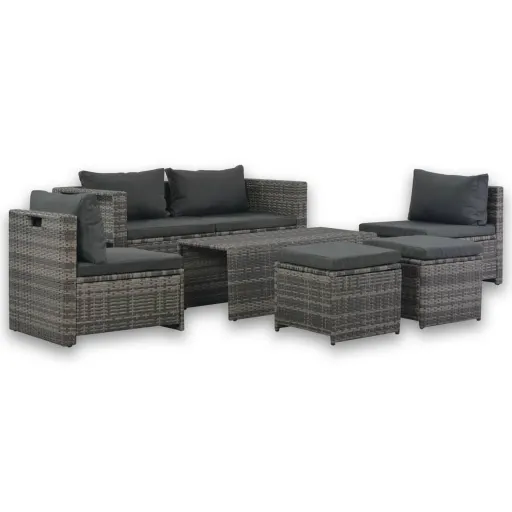 Conjunto Lounge de Jardim c/ Almofadões   Vime PE Cinzento (6 pcs)