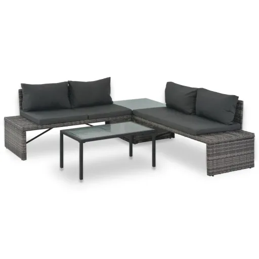 Conjunto Lounge de Jardim c/ Almofadões   Vime PE Cinzento (3 pcs)