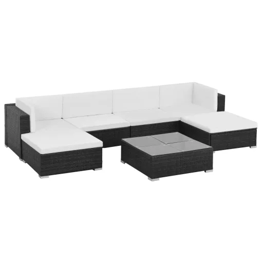 Conjunto Lounge de Jardim c/ Almofadões Vime PE Preto (7 pcs)