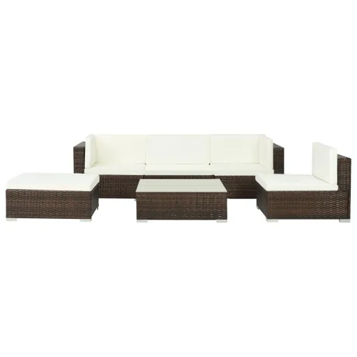 Conjunto Lounge Jardim c/ Almofadões Vime PE Castanho (6 pcs)