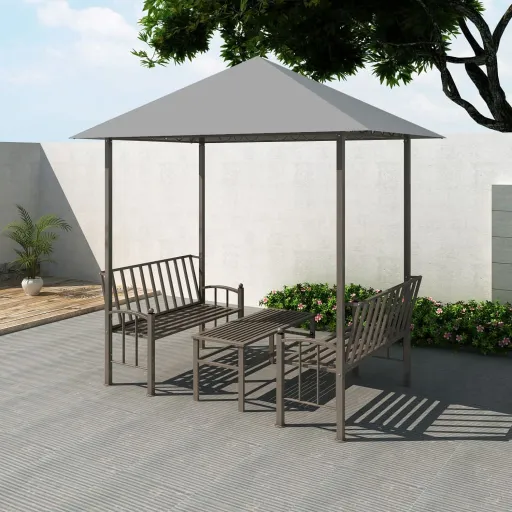 Pérgula para Jardim com Mesa e Bancos 2,5x1,5x2,4 m Antracite