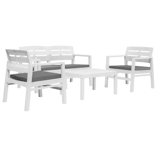 Conjunto Lounge para Exterior Plástico Branco (4 pcs)