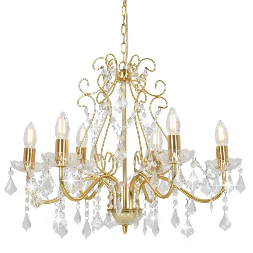 Lustre com Contas de Cristal 6 x E14 Redondo Dourado