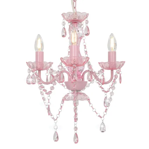 Lustre com Contas Redondo 3 x E14 Cor-de-Rosa