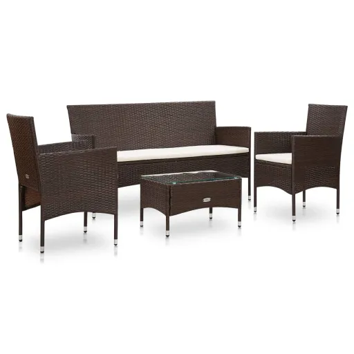 Conjunto Lounge Jardim c/ Almofadões Vime PE Castanho (4 pcs)