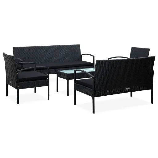 Conjunto Lounge de Jardim c/ Almofadões Vime PE Preto (5 pcs)