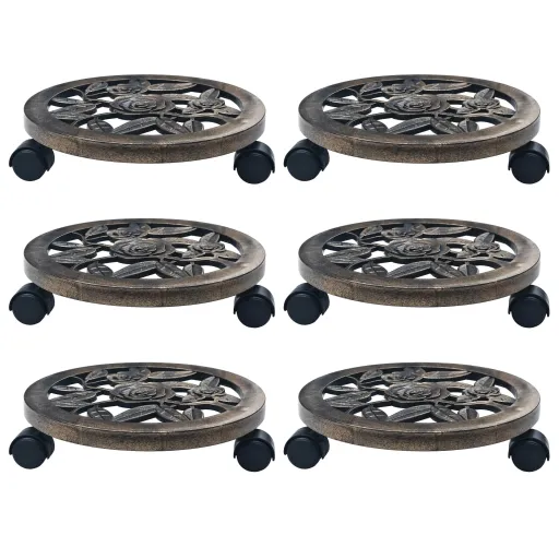 Suportes com Rodas para Plantas   30 cm Plástico Bronze (6 pcs)