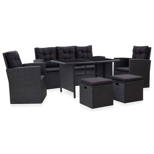 Conjunto Lounge de Jardim c/ Almofadões Vime PE Preto (6 pcs)