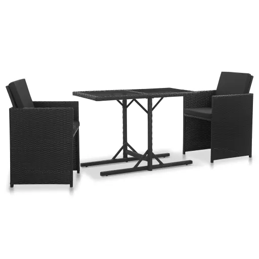 Conjunto Jantar Exterior com Almofadões Vime PE Preto (3 pcs)