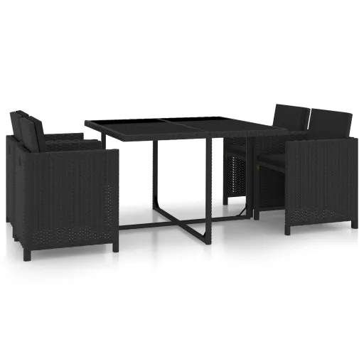 Conjunto Jantar Exterior com Almofadões Vime PE Preto (5 pcs)