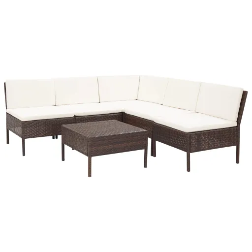 Conjunto Lounge Jardim c/ Almofadões   Vime PE Castanho (6 pcs)