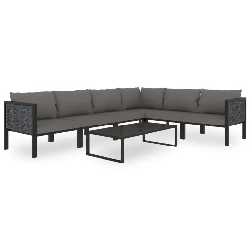 Conjunto Lounge de Jardim c/ Almofadões Vime PE Antracite (7 pcs)