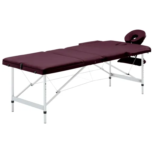 Mesa de Massagens Dobrável 3 Zonas Alumínio Roxo Escuro