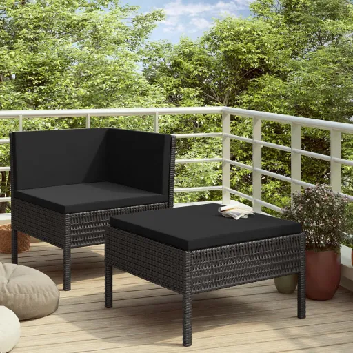 Conjunto Lounge de Jardim c/ Almofadões Vime PE Preto (2 pcs)