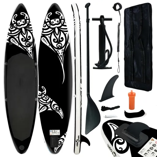 Conjunto Prancha de Paddle SUP Insuflável 320x76x15 cm Preto