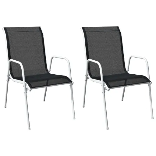 Cadeiras de Jardim Empilháveis   Aço e Textilene Preto (2 pcs)