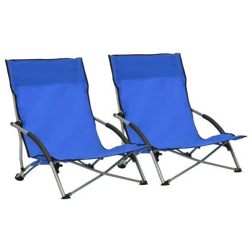 Cadeiras de Praia Dobráveis   Tecido Azul (2 pcs)