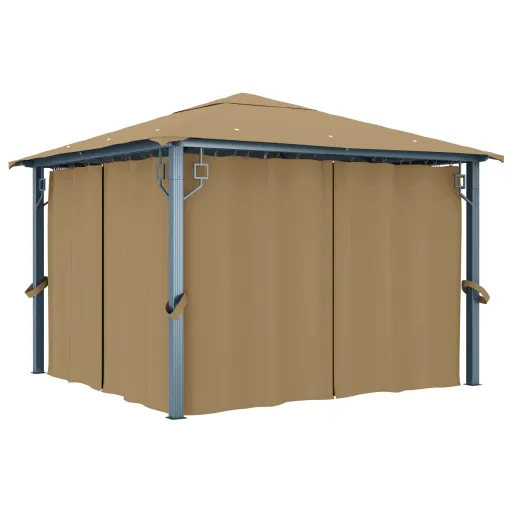 Gazebo com Cortina 300x300 cm Alumínio Cinzento-Acastanhado