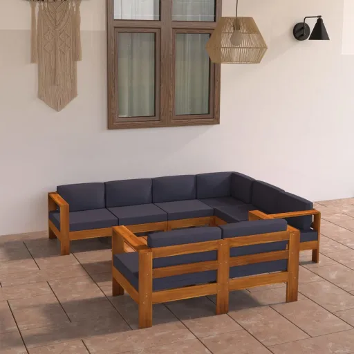 Conj. Lounge de Jardim c/ Almofadões Cinza-Escuro Acácia (8 pcs)