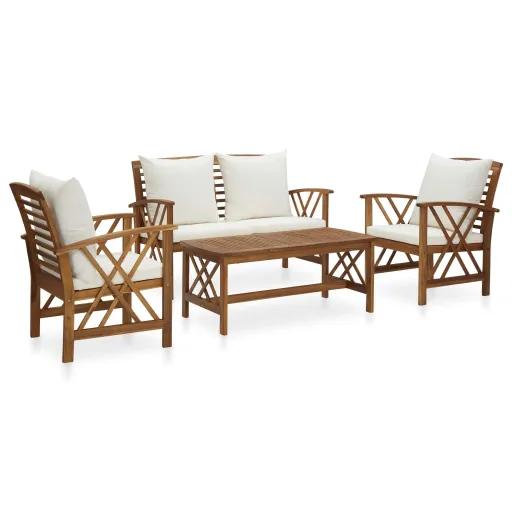 Conj. Lounge Jardim c/ Almofadões Madeira Acácia Maciça (4 pcs)