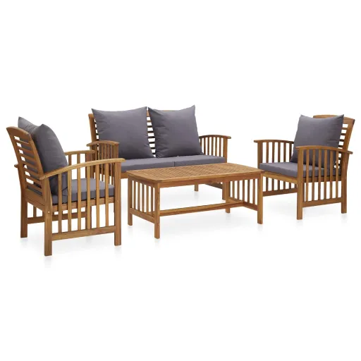 Conj. Lounge Jardim c/ Almofadões Madeira Acácia Maciça (4 pcs)