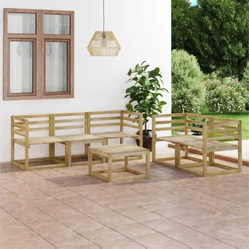 Conjunto Lounge de Jardim Pinho Impregnado Verde (6 pcs)