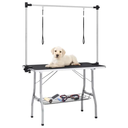 Mesa de Grooming Ajustável para Cães com 2 Laços e Cesto