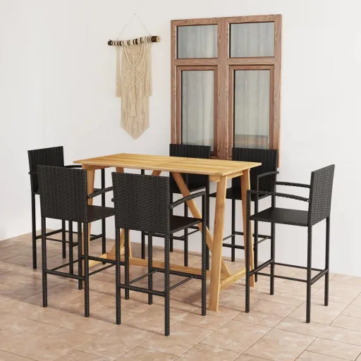 Conjunto de Bar para Jardim Preto (7 pcs)