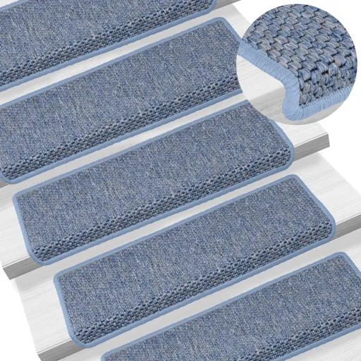 Tapetes Escada Adesivos Aspeto Sisal   65x21x4 cm Azul (15 pcs)