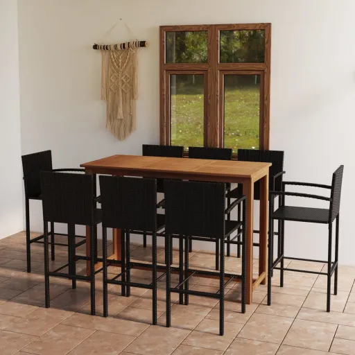 Conjunto de Bar para Jardim Preto (9 pcs)