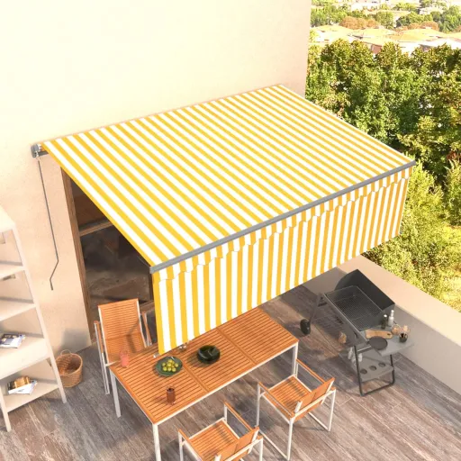 Toldo Retrátil Manual com Estore 4x3 m Amarelo e Branco