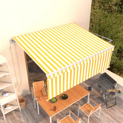 Toldo Retrátil Automático com Estore 4x3 m Amarelo e Branco