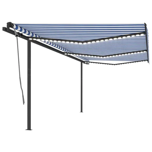 Toldo Automático c/ LED e Sensor de Vento 6x3 m Azul e Branco