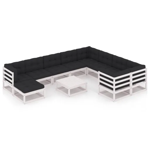 Conj. Lounge de Jardim c/ Almofadões Pinho Maciço Branco (11 pcs)