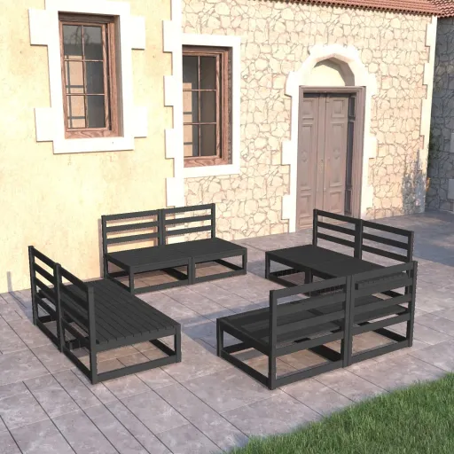 Conjunto Lounge de Jardim Pinho Maciço Preto (8 pcs)