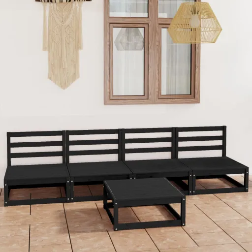 Conjunto Lounge de Jardim Pinho Maciço Preto (5 pcs)