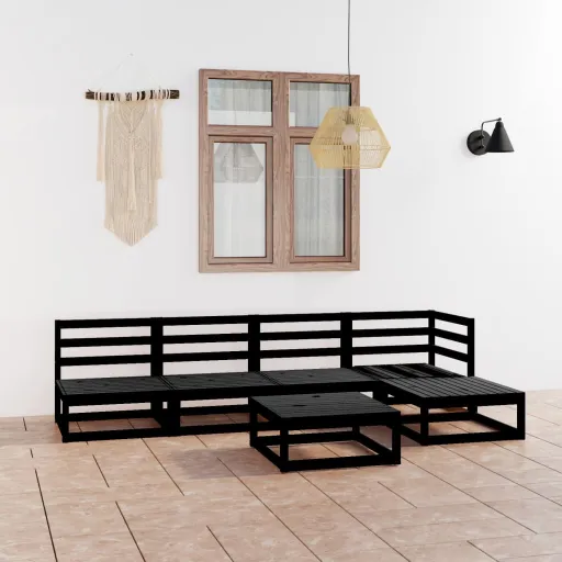 Conjunto Lounge de Jardim Pinho Maciço Preto (6 pcs)