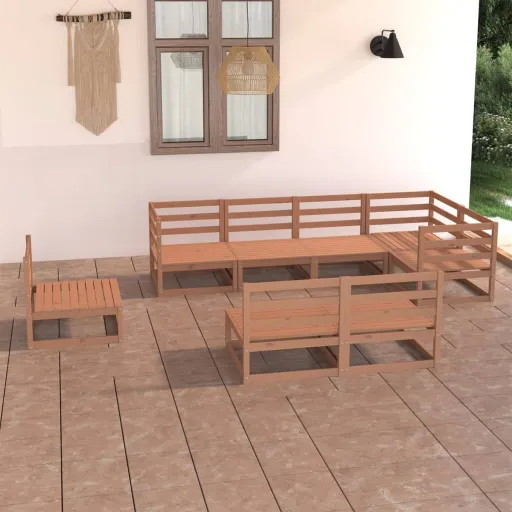 Conjunto Lounge de Jardim Pinho Maciço Castanho Mel (8 pcs)