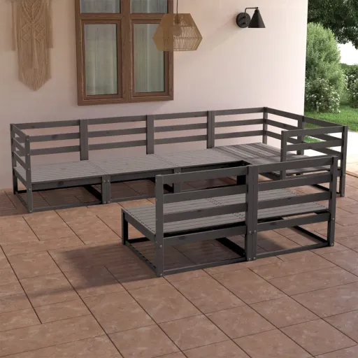 Conjunto Lounge de Jardim Pinho Maciço Cinzento (7 pcs)