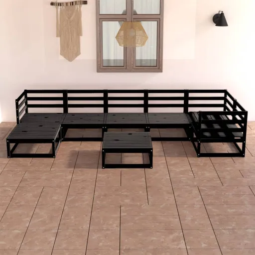 Conjunto Lounge de Jardim Pinho Maciço Preto (8 pcs)