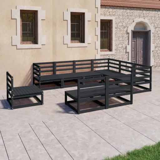 Conjunto Lounge de Jardim Pinho Maciço Preto (9 pcs)