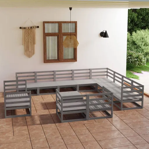 Conjunto Lounge de Jardim Pinho Maciço Cinzento (13 pcs)