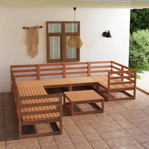 Conjunto Lounge de Jardim Pinho Sólido (9 pcs)