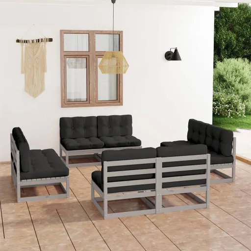 Conjunto Lounge de Jardim c/ Almofadões Pinho Maciço (8 pcs)